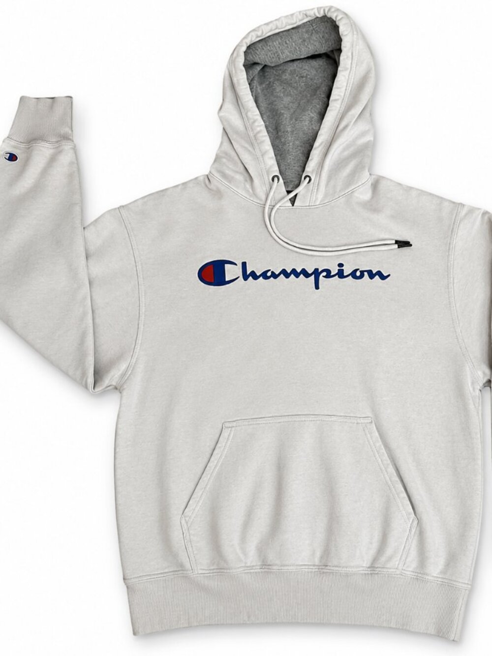 Champion Powerblend Script Logo Hoodie Men's M White GF89H Pullover